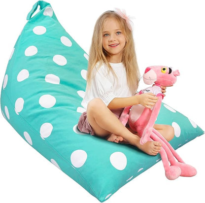 Aubliss Stuffed Animal Storage Bean Bag Chair Cover, 50"x 35" Extra Large Bean Bags for Kids & Adults, Beanbag Toy Storage for Boys Girls - Premium Cotton Canvas Aqua Dot