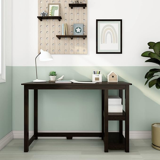 Max & Lily Solid Wood Desk With Shelves, 47 Inches, Espresso