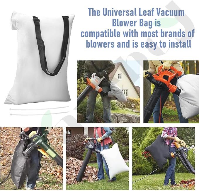 Universal Leaf Vacuum Blower Bag Compatible with Worx Craftsman Toro Black-Decker Husqvarna Leaf Blower Vacuum/Leaf Blowers - Bottom Zip Replacement Bag, Leaf Blower Bag White