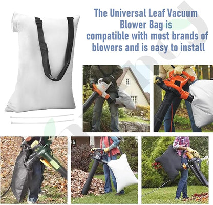 Universal Leaf Vacuum Blower Bag Compatible with Worx Craftsman Toro Black-Decker Husqvarna Leaf Blower Vacuum/Leaf Blowers - Bottom Zip Replacement Bag, Leaf Blower Bag White