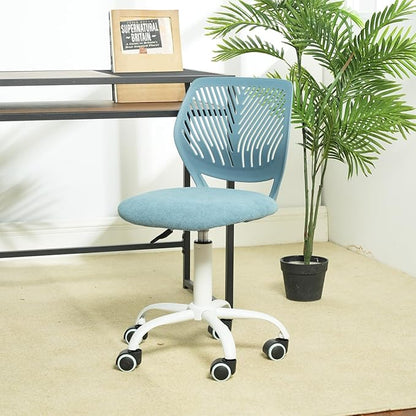 FurnitureR Writing Task Chair for Teens Boys Girls 360 Rolling Wheels Fabric Soft Pad Seat Breathable Backrest, Height Adjustable Liftup 29.5"-34.3",Blue Fabric