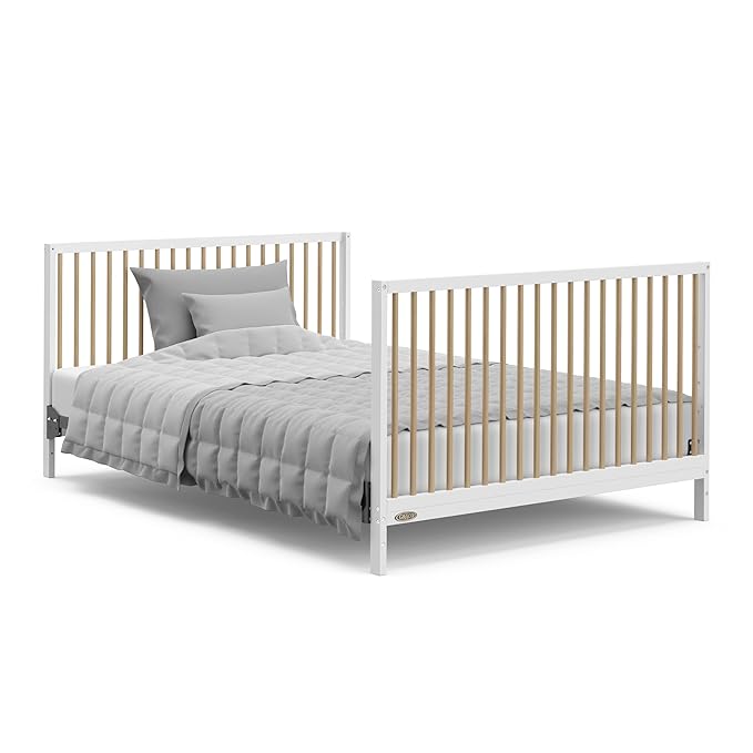 Graco Teddi 5-in-1 Convertible Crib with Drawer (White with Driftwood) – GREENGUARD Gold Certified, Crib with Drawer Combo, Full-Size Nursery Storage Drawer, Converts to Toddler Bed