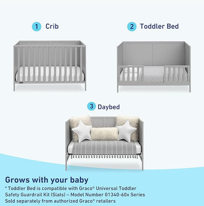 Graco Theo 3-in-1 Convertible Crib (Pebble Gray) - GREENGUARD Gold Certified, Converts to Toddler Bed & Daybed, Fits Standard Full-Size Crib Mattress, 4 Adjustable Mattress Heights