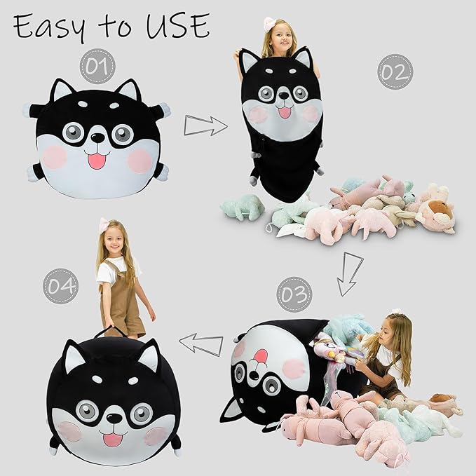 Toy Organizers and Storage for Kids Room Decorations, Childrens Bean Bag Chairs Black Cute Dog, Extra Large Size, Velvet Super Soft Cover Only