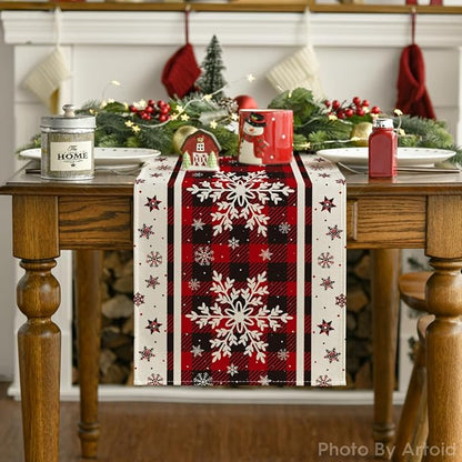 Artoid Mode Buffalo Plaid Snowflakes Christmas Table Runner, Seasonal Winter Kitchen Dining Table Decoration for Home Party Decor 13x60 Inch