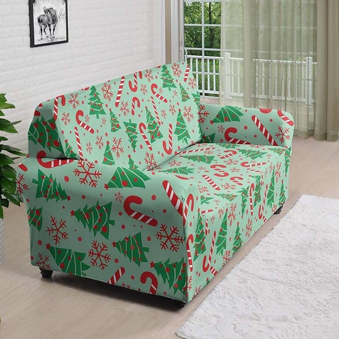 FKELYI Green Christmas Tree Sofa Slipcover Comfortable Sofa Couch Cover with Elastic Bottom Stretch Furniture Protector for Indoor L