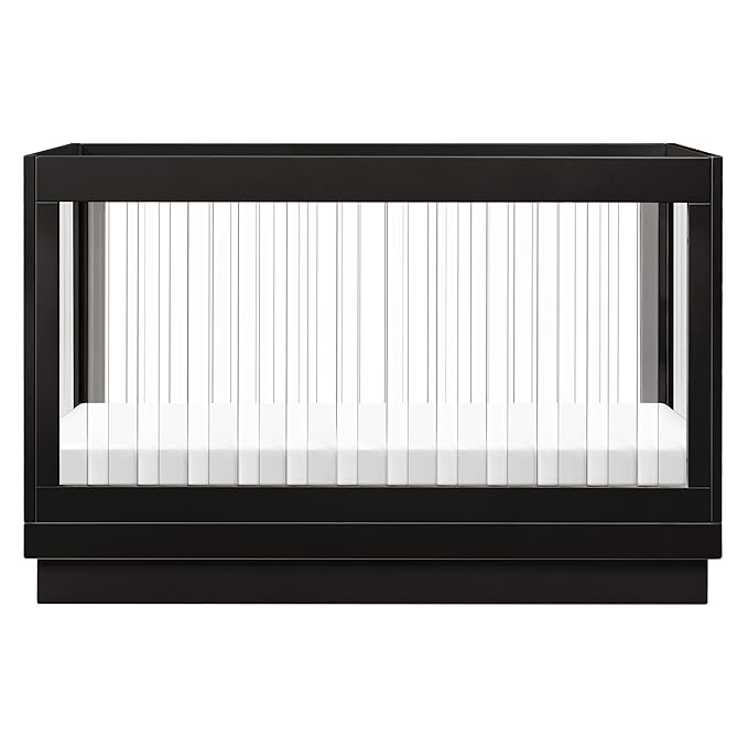 Babyletto Harlow Acrylic 3-in-1 Convertible Crib with Toddler Bed Conversion Kit in Black with Acrylic Slats, Greenguard Gold Certified