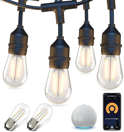 XMCOSY+ Smart LED Outdoor String Lights, 123Ft Patio Lights with 40 Shatterproof Dimmable Edison Bulbs, WiFi & App Control, Work with Alexa, IP65 Waterproof String Light for Outside Bistro Porch