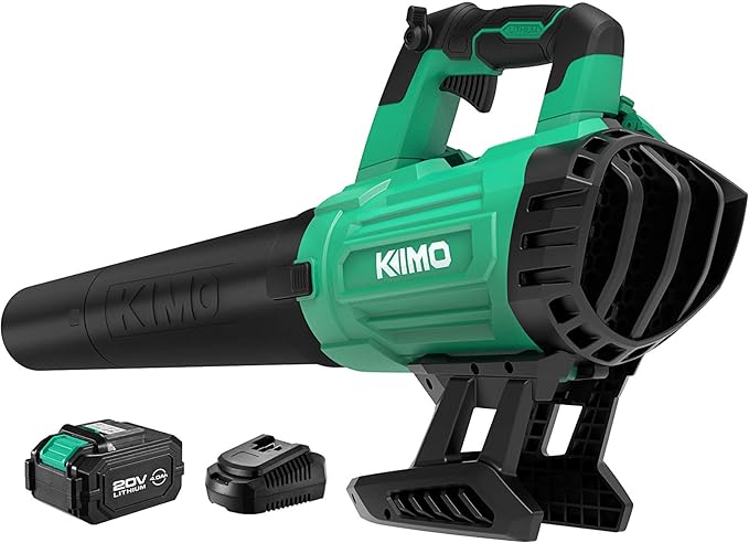 KIMO Cordless Leaf Blower - 400CFM Battery-Powered Blower for Blowing Wet Leaves, Snow Debris and Dust, 20V Electric Leaf Blower with Battery ＆ Charger for Lawn Care Garden Yard Work Around The House