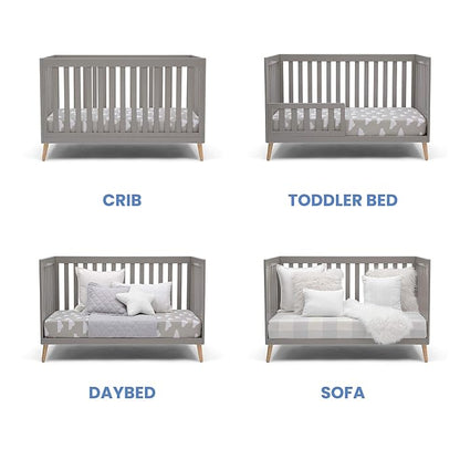 Delta Children Essex 4-in-1 Convertible Baby Crib, Grey with Natural Legs + Delta Children Twinkle Galaxy Dual Sided Recycled Fiber Core Crib and Toddler Mattress (Bundle)