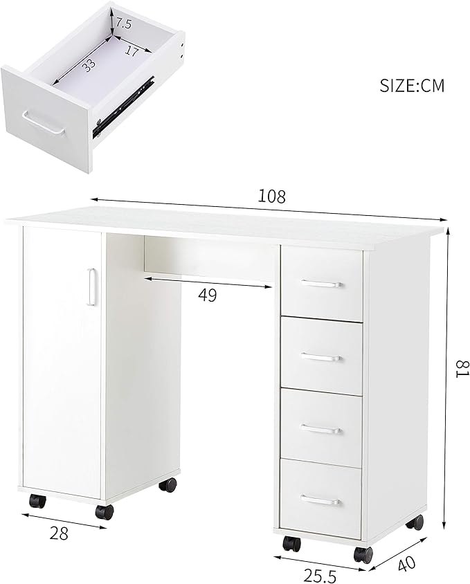 NicBex Laik-DW-00012-DX Desks, 41.73" W x 17.72" D x 31.5" H, White