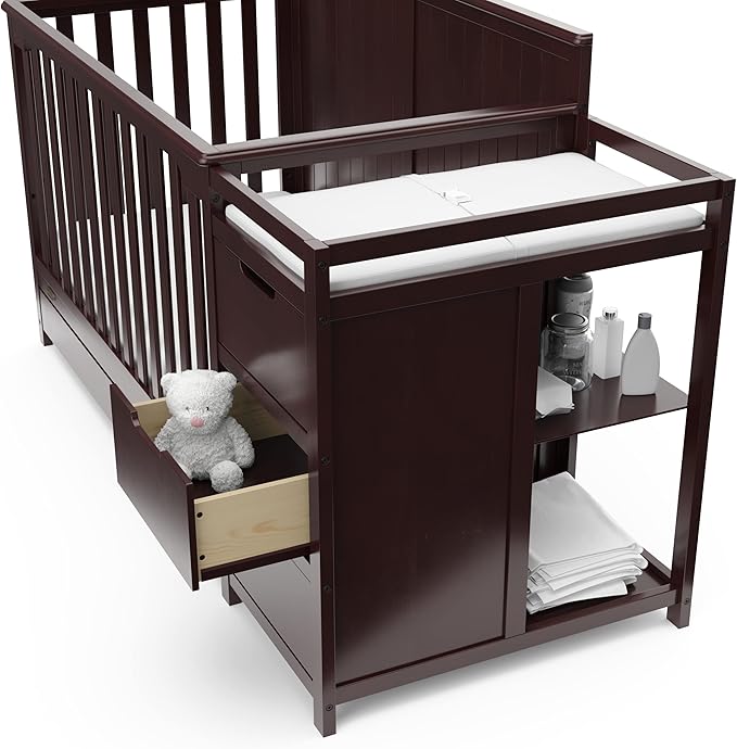 Graco Hadley 5-in-1 Convertible Crib and Changer with Drawer (Espresso) – GREENGUARD Gold Certified, Crib and Changing Table Combo with Drawer, Includes Baby Changing Pad, Converts to Full-Size Bed