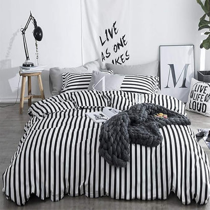 White and Black Stripes Comforter Set Twin Women Bedding Set Soft Durable White Striated Bedding Set Black Stripes Ticking Quilts Hotel Quality Comforter Set Girls White Black Stripes Bed Set