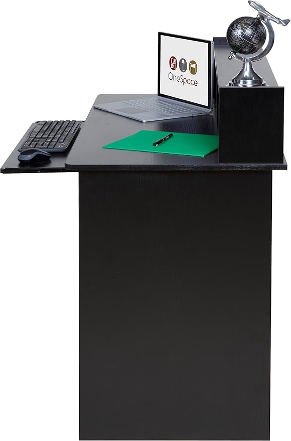 OneSpace Essential Computer Desk, Hutch with Pull-Out Keyboard, Black