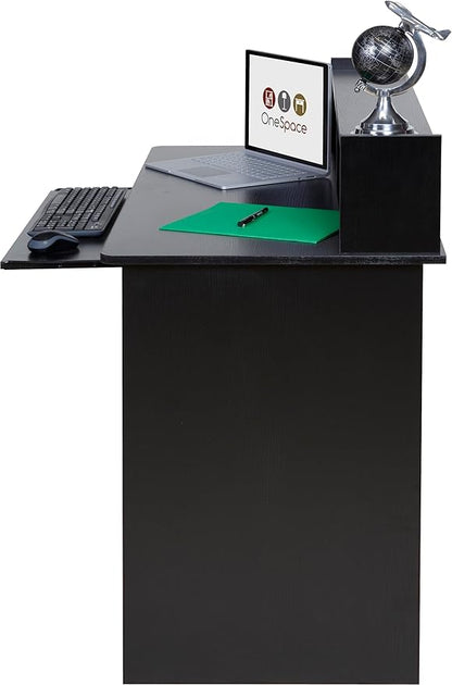 OneSpace Essential Computer Desk, Hutch with Pull-Out Keyboard, Black