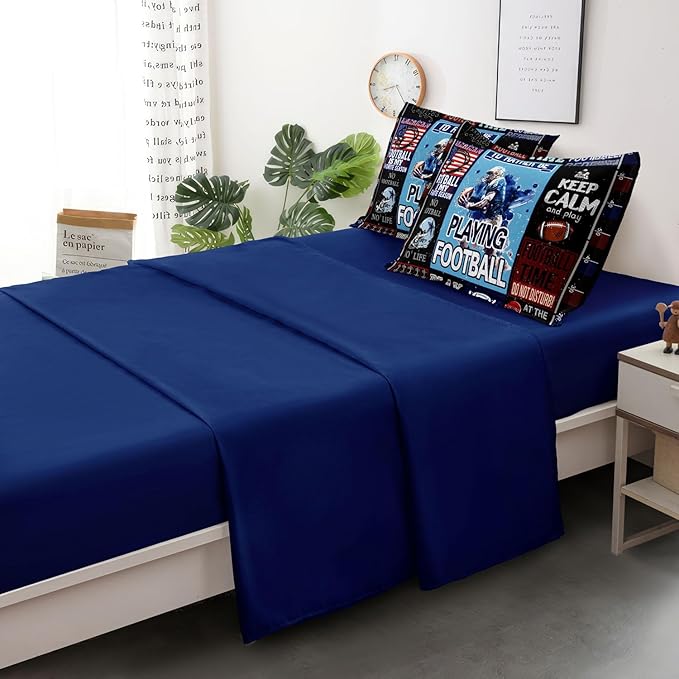 American Football Bedding Twin for Teen Boys, Kids Sports Comforter Set Bed in A Bag, Blue Children Bed Set with Sheets Twin Size