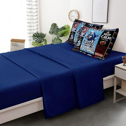American Football Bedding Twin for Teen Boys, Kids Sports Comforter Set Bed in A Bag, Blue Children Bed Set with Sheets Twin Size