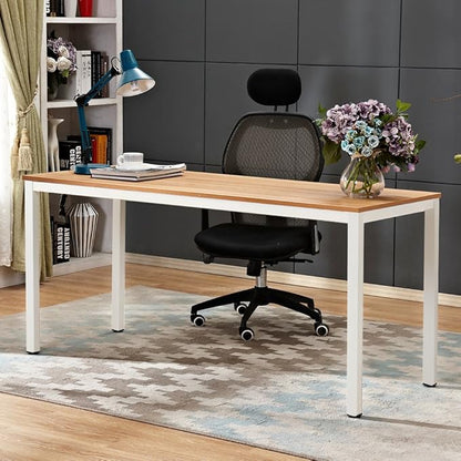 SogesGame Computer Desk, 63 inches Office Desk Computer Table Study Writing Desk Workstation for Home Office, Dining Table Teak White