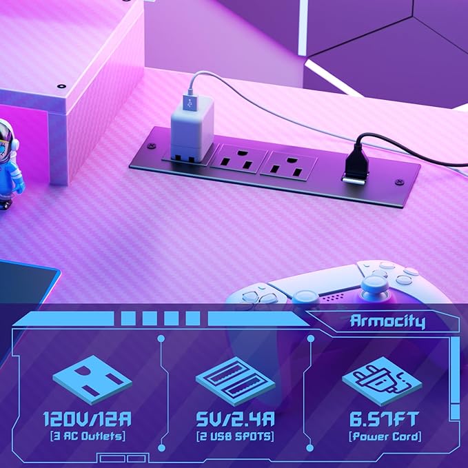 Pink Gaming Desk with Hutch and LED Lights, 55" Computer Desk with Storage Shelves, Reversible PC Gaming Desk with Pegboard, Gaming Table Gamer Desk for Bedroom, Carbon Fiber Pink