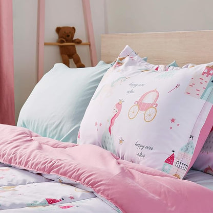 SLEEP ZONE Kids Bedding Comforter Set Full/Queen Size - Super Soft & Cute Printed 3-Piece Comforter Set All Seasons for Boys, Girls, Fade Resistant, Machine Washable, Princess Castle