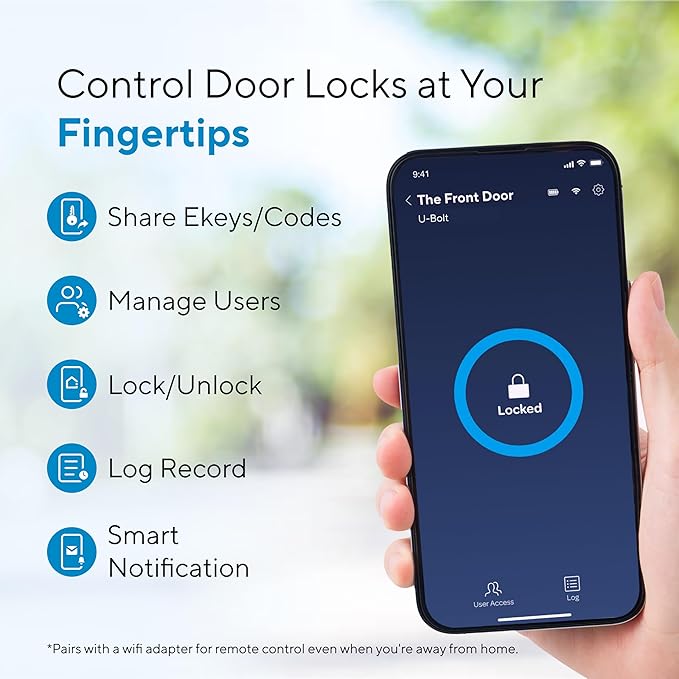 ULTRALOQ U-Bolt 5-in-1 Keyless Entry Backlit Keypad, App,Smart Door Lock, Bluetooth, Satin Nickel