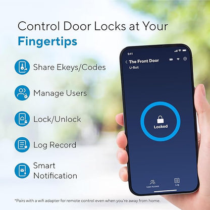 ULTRALOQ U-Bolt 5-in-1 Keyless Entry Backlit Keypad, App,Smart Door Lock, Bluetooth, Satin Nickel