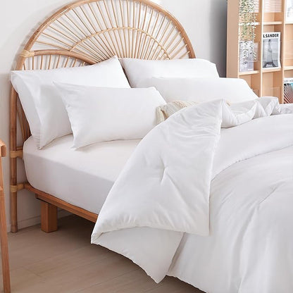 White Comforter California King Comforter Set - 3PCS Oversized Boho Beddsing Set Soft Fluffy Microfiber Comforter for All Season (1 Comforter, 2 Pillowcases)