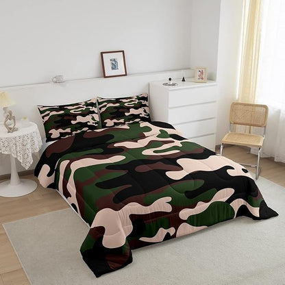 Queen Size Camouflage Comforter Set 3Pcs Kids Bedding Set for Boys Girls Teens 1 Comforter & 2 Pillowcases(Queen,Army Green) Boys