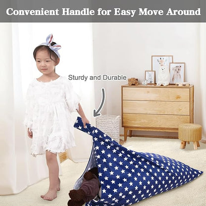 Jorbest Stuffed Animal Storage Bean Bag Chair for Kids and Adults, Stuffed Animal Bean Bag Storage, Luxury Velvet Soft Bean Bag Cover Only (Navy with White Stars 200L/52 Gal)