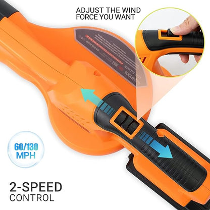 20V Cordless Leaf Blower with Battery and Charger, Leaf Blower Battery Operated, Rechargeable Electric Handheld Leaf Blower Variable Speed with 2 Tubes for Patio, Leaves Blowing-Orange