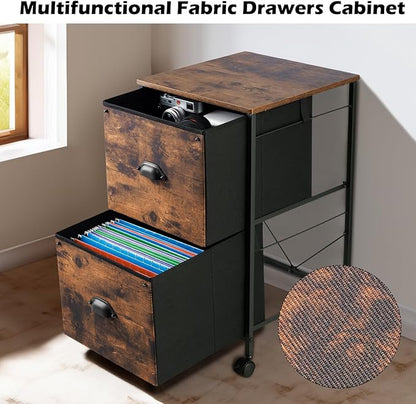 TOPSKY Mobile File Cabinet, Fabric Vertical File Cabinet for Letter Size (Black, 2 Drawer)