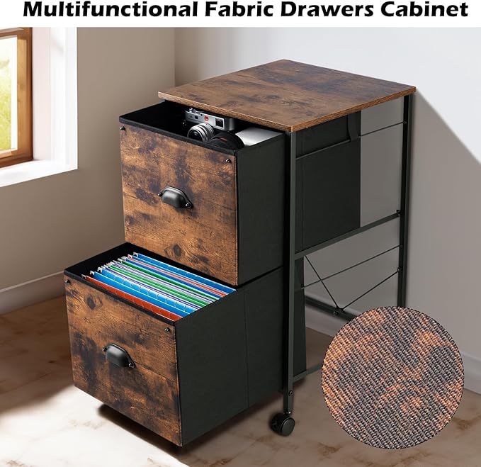 TOPSKY Mobile File Cabinet, Fabric Vertical File Cabinet for Letter Size (Rustic Brown, 2 Drawer)