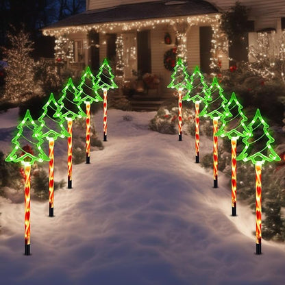 Solar Christmas Pathway Lights Outdoor Decorations, 8 Modes Xmas Tree Candy Lights Waterproof Led Garden Stake Lights for Walkway Yard Lawn Porch Holiday Decor 5-Pack (Red Green Xmas Tree Lights)