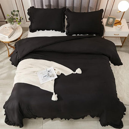 Andency Black King Size Comforter Set, 3 Pieces Farmhouse Shabby Chic Bedding Comforters & Sets, Soft Fluffy Lightweight All Season Down Alternative Bed Blanket Set