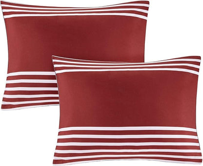 Comfort Spaces Twin Comforter Sets with Sheets - Bed in a Bag 6 Pieces Teen Bedding Sets Twin, Red and Grey Stripes Bedding Twin, College Twin Bed Set with 2 Side Pockets Bedroom Organizer