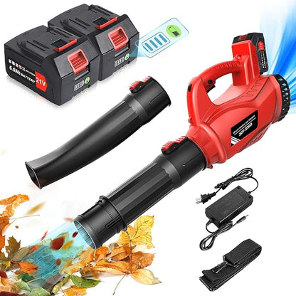 21V Electric Leaf Blower Cordless, 6000mAh 2 Battery Powered Leaf Blower 6-Speed Variable Control, Rechargeable Blowers Cordless for Lawn Care 2 Section Tubes, Charger, Shoudler Strap