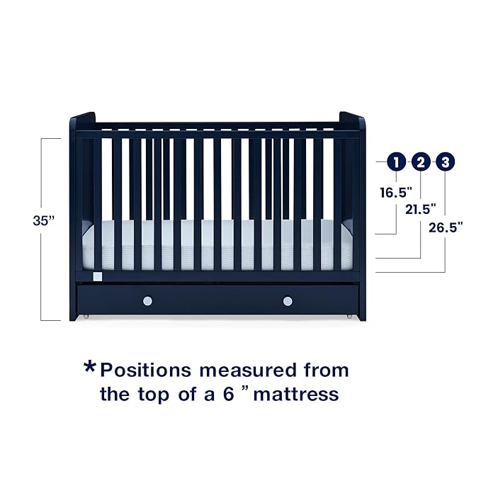 babyGap by Delta Children Graham 4-in-1 Convertible Crib with Storage Drawer TrueSleep Crib and Toddler Mattress (Bundle), Navy/Light Blue