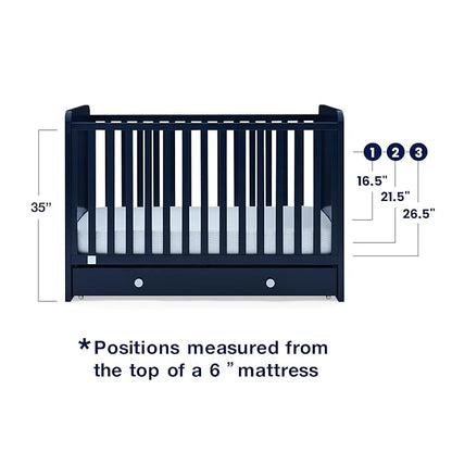 babyGap by Delta Children Graham 4-in-1 Convertible Crib with Storage Drawer TrueSleep Crib and Toddler Mattress (Bundle), Navy/Light Blue