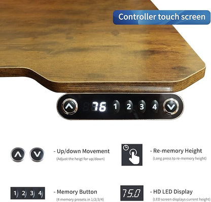 Adjustable Height L-Shaped Electric 59 Inch Sit-Stand Computer Desk with 3 Splice Boards, Lockable Casters-Ideal for Home Office, 59Inch, Rustic Brown