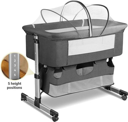 Bedside Crib,3 in 1 Baby Crib Adjustable Portable Bed for Infant,Baby Bassinet with Mosquito net Baby Newborn Must Have Bed,Grey