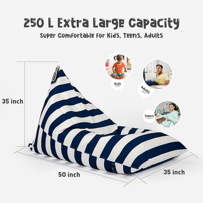 Nobildonna Stuffed Animal Storage Bean Bag for Kids (No Filler), Extra Large 250L Bean Bag Chair Cover Only, Washable Beanbag Without Filling Soft Premium Canvas Stuffable Bean Bag Cover (Blue/White)