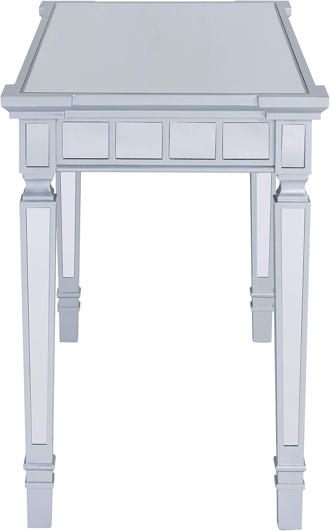 SEI Furniture Glenview Glam Mirrored Writing Desk w/ Drawers, Matte Silver