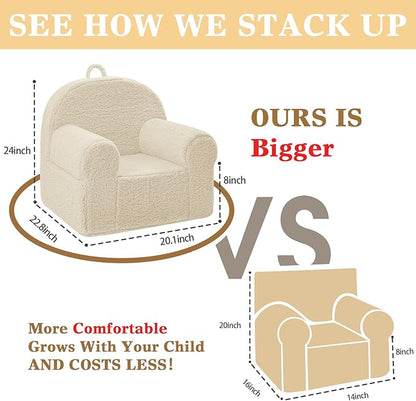Beige Sherpa Toddler Chair, Soft Kids Plush Chair for Relaxing & Reading, Lightweight Handle Design, Easy to Clean, Removable Cover, Modern Style, 22x20x24 inches, 7.7 pounds