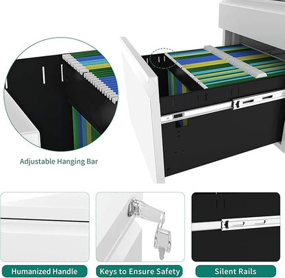 YITAHOME 3-Drawer Mobile File Cabinet with Lock, Office Storage Filing Cabinet for Legal/Letter Size, Pre-Assembled Metal File Cabinet Except Wheels Under Desk -White