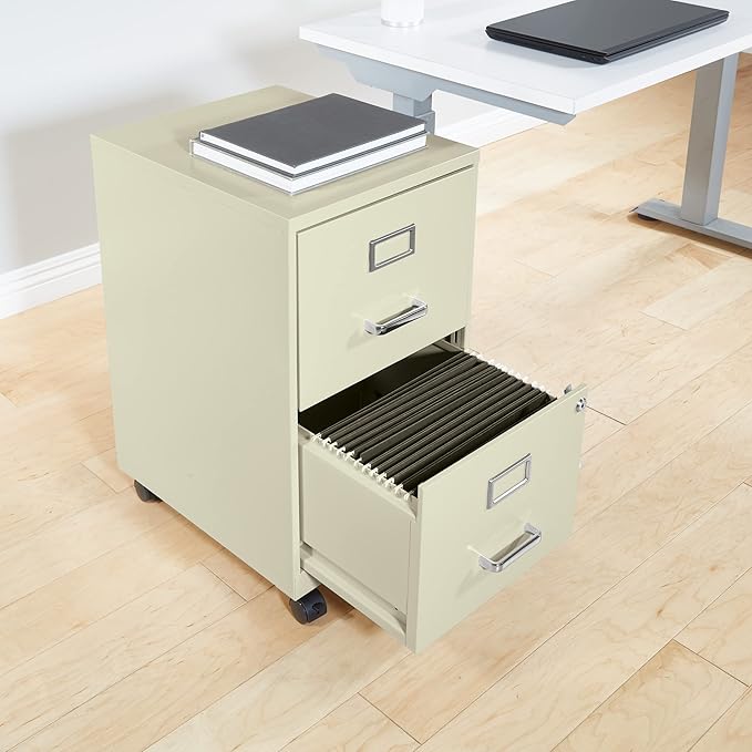 OSP Home Furnishings 2 Drawer Mobile Locking Metal File Cabinet, Tan