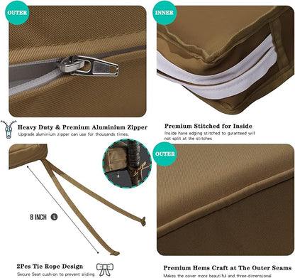 ClawsCover 3Pack Outdoor Seat Cushions Replacement Covers Fit for 4 Pieces Wicker Rattan Furniture Patio Conversation Set Loveseat Chair,38x19x2,19x19x2,Taupe-Large (Include Cover Only)