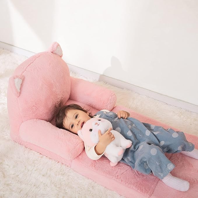Toddler Chair Comfy, Kids Couch Fold Out, Soft Baby Chairs,kids lounge chair for Play,Gift for 0-3 Years,Pink Kitty