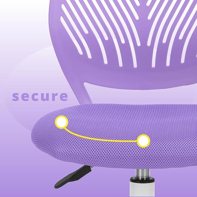 FurnitureR Teens Girls Task Chair 360 Swivel, Low Mid PP Mesh Back Fabric Seat, Height Adjustable, Rolling Castor, W15.7inces x D15.2inces x H29.5-34.2inches (Purple)