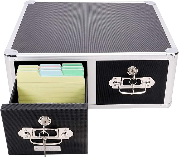 Vaultz® Locking Index Card Cabinet for 4" x 6" Cards, 2-Drawer, 6 3/4" H x 14" W x 16" D, Black
