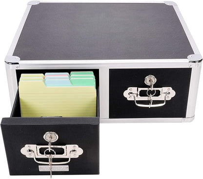 Vaultz® Locking Index Card Cabinet for 4" x 6" Cards, 2-Drawer, 6 3/4" H x 14" W x 16" D, Black
